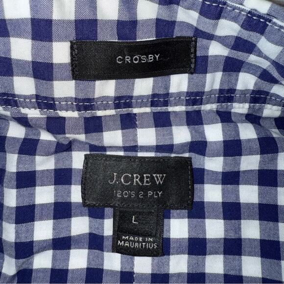 J. Crew Men's 120's 2-Ply Crosby Buttoned Shirt Navy White Gingham Check Large - Picture 3 of 6